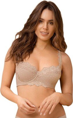 Leonia Lovely Lace High Coverage Underwire Bra - Beige 38B