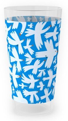 Outdoor Pint Glasses: Birds - White On Blue Outdoor Pint Glass, Blue