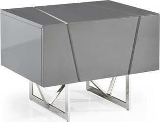 1 Drawer Contemporary Nightstand with Stainless Steel Legs, Gray and Silver