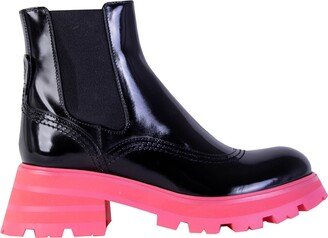 Black Leather Fluo Pink Sole Chelsea Women's Boots