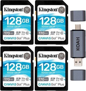 Kingston 128GB SDXC 170MB/s Read Memory Card (4-Pack) with SD Card Reader