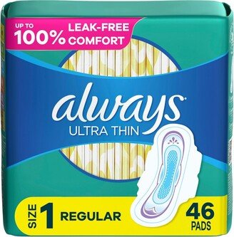 Always Ultra Thin Pads Unscented with Wings - Regular Absorbency - Size 1