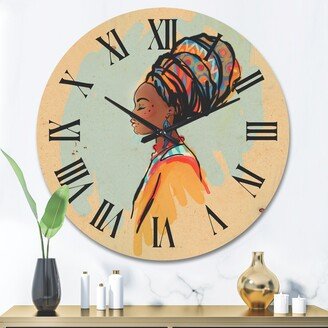 Designart 'Portrait of Afro American Woman With Turban II' Modern Wood Wall Clock