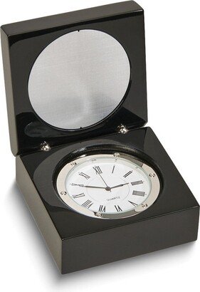 Curata Black Wood Square Box with Clock and Engravable Plate