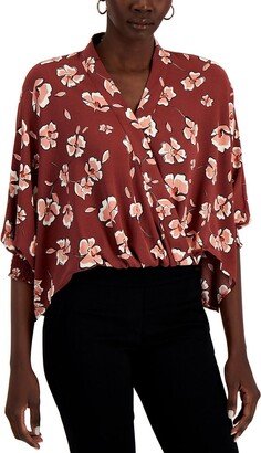 Petites Womens Elastic Hem Surplice Blouse