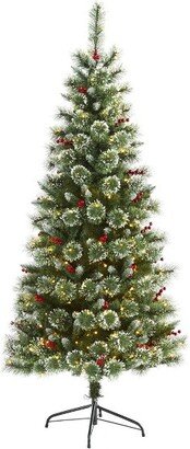 6ft Pre-Lit LED Frosted Swiss Pine Artificial Christmas Tree Clear Lights