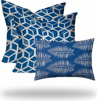 Set of 3 Blue Cubic Indoor Outdoor Sewn Pillows