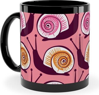 Mugs: Snails Ceramic Mug, Black, 11Oz, Pink