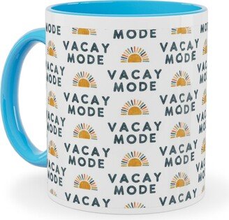 Mugs: Vacay Mode And Sunshine Ceramic Mug, Light Blue, 11Oz, Yellow