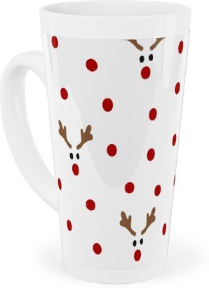 Mugs: Polkadot Rudolph Tall Latte Mug, 17Oz, Red