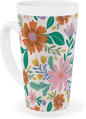 Mugs: Happy Flowers - Pink Multi Tall Latte Mug, 17Oz, Pink