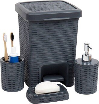 Square Premium Wicker Look Wastepaper Basket and Toilet Brush Set Gray