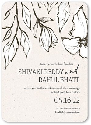 Wedding Invitations: Charcoal Sprays Wedding Invitation, Black, 5X7, Matte, Signature Smooth Cardstock, Rounded