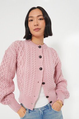 IrelandsEye Knitwear Pale Pink Clover Cropped Aran Cardigan