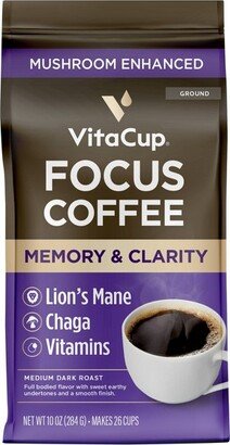 VitaCup Focus Ground Coffee Medium Roast Cognitive & Immunity Support Lions Mane, Chaga Mushroom & B Vitamin - 10oz