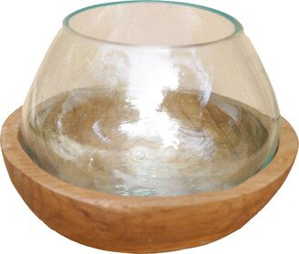 Seasonal Abode A&B Home Teak Wood and Glass Bowl-AA