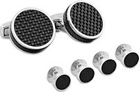 Rhodium Plated Round Stud & Cufflink Set