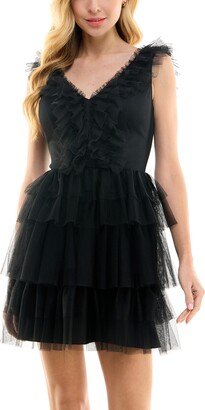 Juniors' Tiered Mesh Fit & Flare Dress