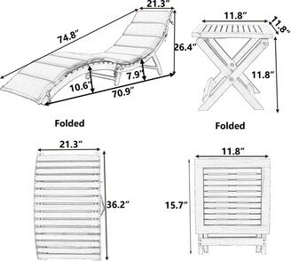 Outdoor Patio Wood Portable Extended Chaise Lounge Set