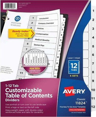 Pre-Printed 12-Tab Numeric Dividers Customizable 11824