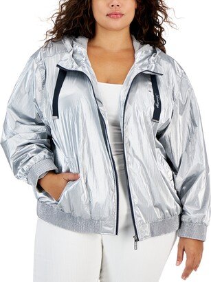 Plus Size Hooded Metallic Windbreaker