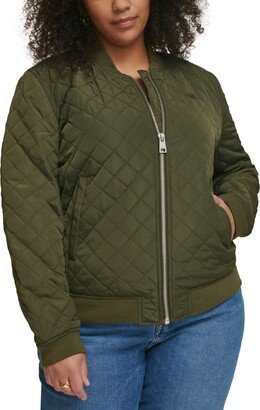 Plus Size Trendy Diamond Quilted Bomber Jacket