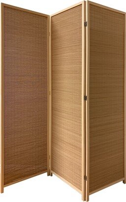 3 Panel Bamboo Shade Roll Room Divider, Natural Brown