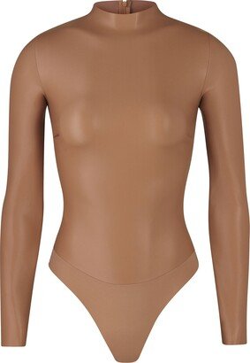 Faux Leather Mock Neck Bodysuit | Sienna