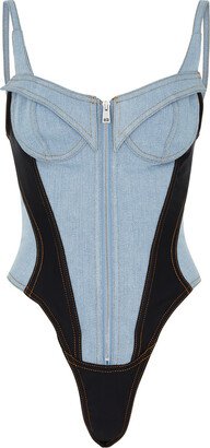 Panelled Denim and Stretch-jersey Bodysuit