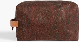 Leather-trimmed paisley-print shell wash bag