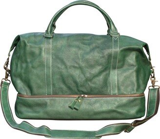 Touri Leather Weekend Bag With Suit Compartment - Emerald