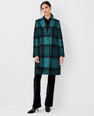 Plaid Wool Blend Short Chesterfield Coat