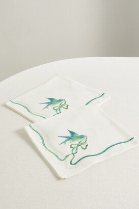 Aquazzura Casa - Secret Garden Set Of Two Printed Linen Napkins - White