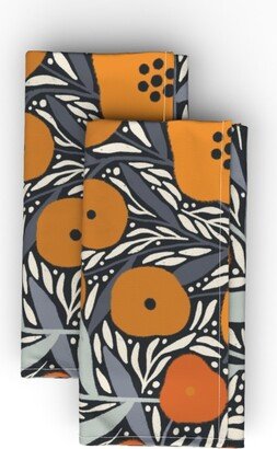 Cloth Napkins: Eloise Floral - Orange Cloth Napkin, Longleaf Sateen Grand, Orange