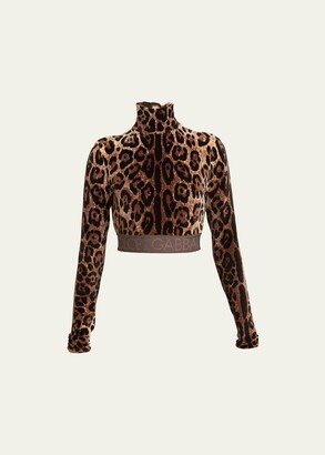 Leopard Print Jacquard Chenille Crop Top