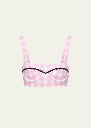 Gingham Check Scallop-Trim Crop Top