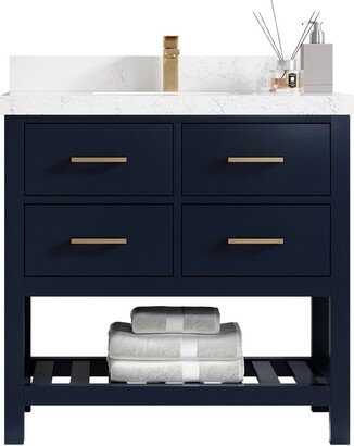 Parker 36 In. W X 22 D Single Sink Bathroom Vanity in Navy Blue With Quartz Or Marble Countertop | Modern Vanity Premium Q