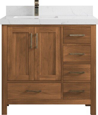 Malibu 36 In. W X 22 D Left Offset Teak Wood Single Sink Bathroom Vanity With Quartz Or Marble Top | Modern Vanity Premium Q