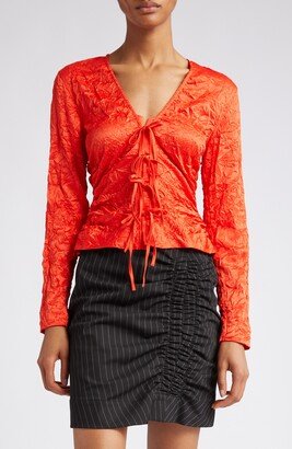 Tie Front Crinkled Satin Blouse