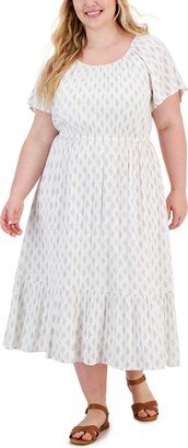 Style & Co Plus Size Printed On-Off Ruffle Hem Dress, Created for Macy's