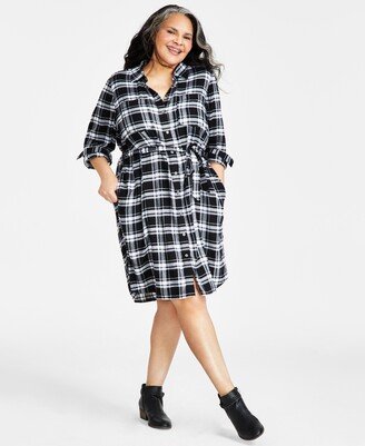 Style & Co Plus Size Plaid Long-Sleeve Shirtdress, Created for Macy's