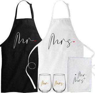 Mr & Mrs Aprons Set, Wedding Gift, Newlywed Aprons, Dish Towel, Tumblers, Bridal Shower Gifts, Couple Apron, Engagement Gift Idea