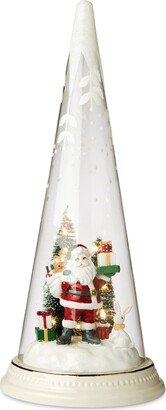 Lighted Christmas Cone With Santa Scene Figurine