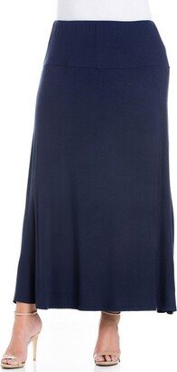 24seven Comfort Apparel Women's Elastic Waist Maxi Skirt-NAVY-1X