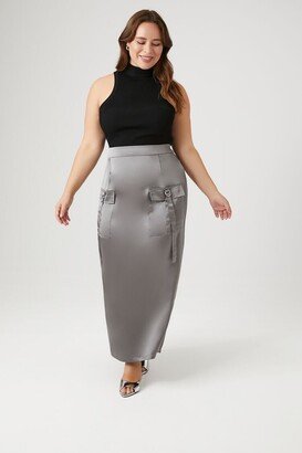 Women's Satin Utility Cargo Skirt in Dark Grey, 3X