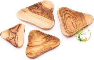 Olive Wood Plate Set | Serving Of 5 Wooden Hand Carved Olive Plates For Appetizers With Spoon