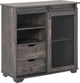 Homcom Industrial Sideboard Buffet Cabinet, Kitchen Cabinet, Coffee Bar Cabinet with 2 Drawers, 2 Open Shelves and Metal Mesh Sliding Door, Dark Brown