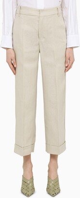 Ecru linen cropped trousers