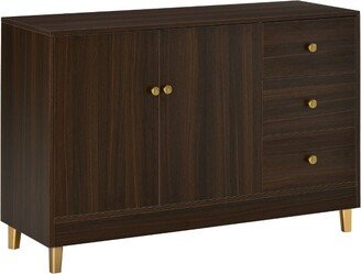 HOMCOM Modern Sideboard, Storage Cabinet, Accent Cupboard with 3 Drawers, Adjustable Shelf for Kitchen, Living Room, Brown