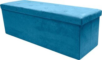 Foldable Teal Suede Storage Bench